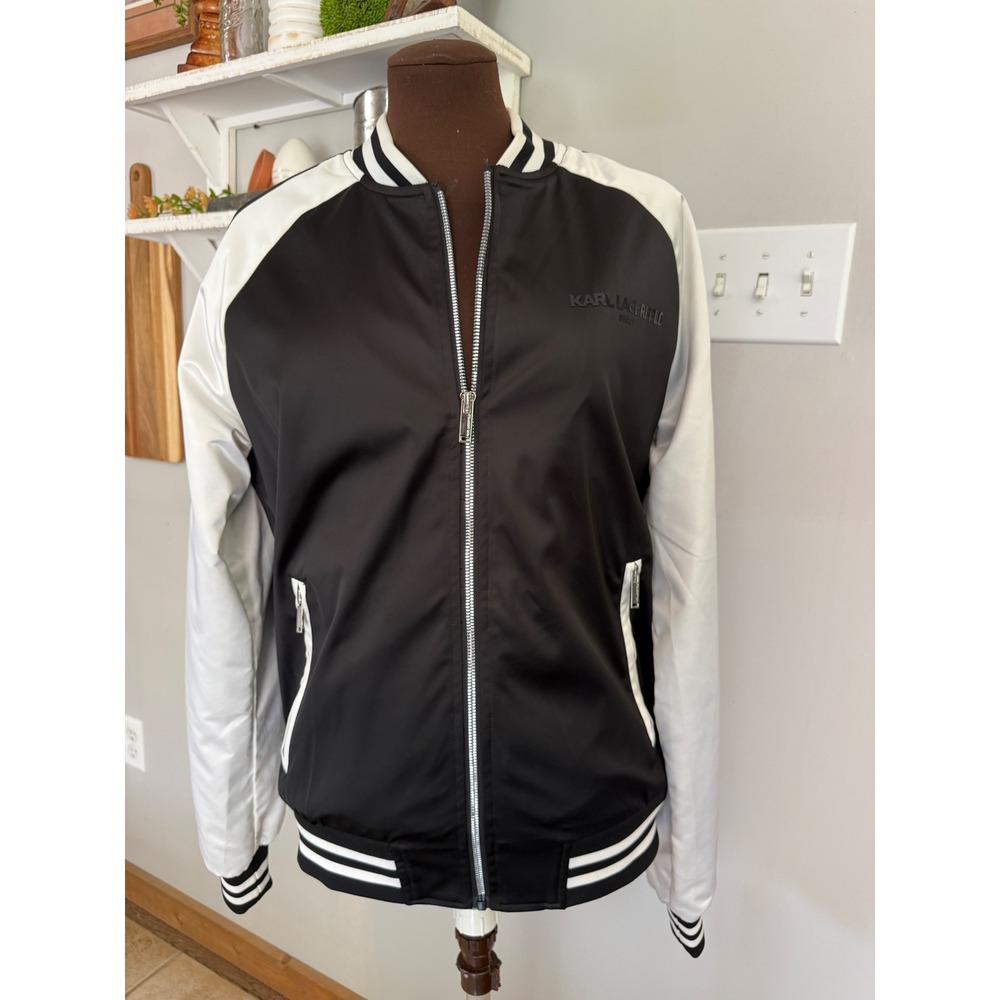 Karl Lagerfeld‎ Paris Mens Black White Colorblock Bomber Track Jacket Small